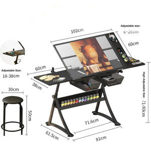 XinyiArt Temper ing Glass Verstellbarer Kipp-Zeichen tisch Zeichen tisch Architektur 2 Schubladen Zeichen tisch mit Stuhl - Product Image 2