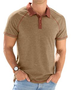 Polo de manga corta de algodón rojo vino para hombre, con cuello en contraste y diseño de botones, estilo casual. - Product Image 2