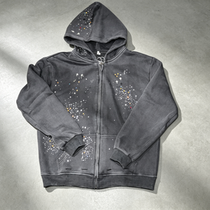 Sudadera con capucha y cremallera para hombre, de algodón de alta calidad, estilo vintage lavado, talla grande, con pedrería, superventas 2026, para otoño - Product Image 3