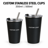 Gobelet à café en acier inoxydable avec logo personnalisé, couvercle et paille, 350 ml, 500 ml, réutilisable, pour cadeaux d'entreprise, événements et promotions