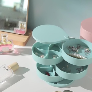 360 Degree Rotating Jewelry Box for Ear Studs Necklaces Bracelets Jewelry Storage Box Jewelry Box Organizer with <b>Mirror</b> - Product Image 3