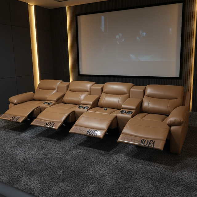 Foshan Furniture Factory Customized Home Theater Recliner Sofa Leather Cinema Electric Power Reclining Lounge Theater Couch