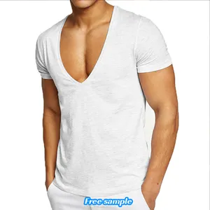 2022 gros vêtements de sport été blanc noir col en V hommes sexy t-shirt hommes entraînement sport blanc gros vêtements de sport t-shirt