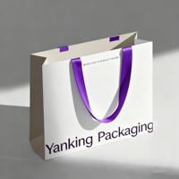 Ruban personnalisé de luxe recyclable en papier d'art laminé mat gaufré avec logo doré et poignée Flexiloop