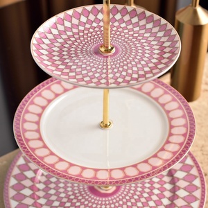 European Luxury Green Bone China <b>Under</b>-glazed Round 3-<b>layer</b> Cake Tray for Wedding Home Office - Product Image 6