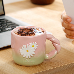 Personalized Daisy Ceramic Mug Handmade Flower Coffee Mug with Spoon - Product Image 4