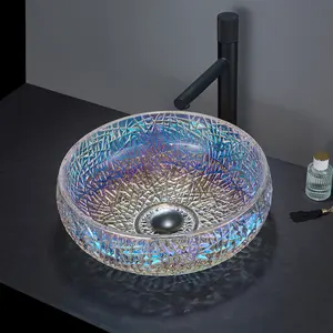 宝碗形热卖柜台上方安装水晶玻璃艺术水槽浴室洁具玻璃桌面洗手盆