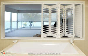 Porte pliante en bois massif au design moderne, fenêtre à persiennes rétractables, volet accordéon pour salle de bain, chambre, hôtels, fini - Product Image 4