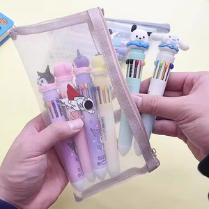 Phổ xách tay nhỏ gọn trang điểm túi đơn giản màu rắn in logo bút chì trường hợp trong suốt mềm lưới <span class=keywords><strong>nylon</strong></span> với dây kéo - Product Image 6