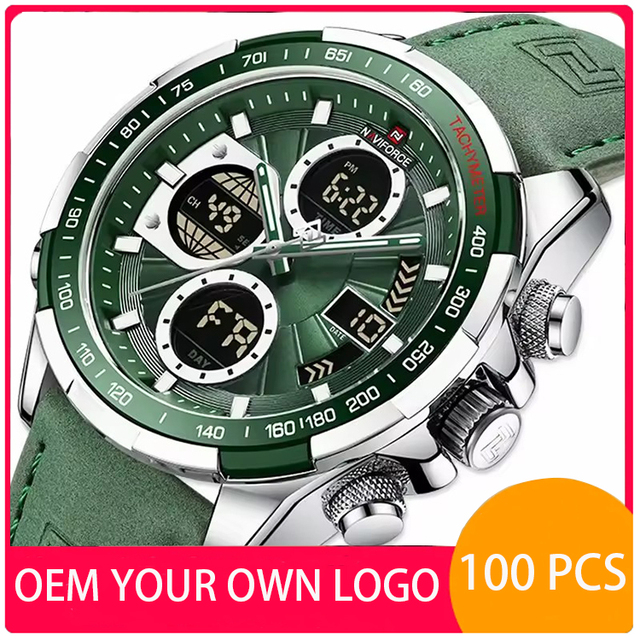 For Naviforce 9197 Dual Display Digital Quartz Watch for Men Custom Logo Luxury Sport Style Leather Band Alloy Original Fashion