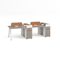 Poste de travail modulaire pour 4 personnes, bureau double face avec écrans d'intimité et armoires de rangement pour bureau à aire ouverte