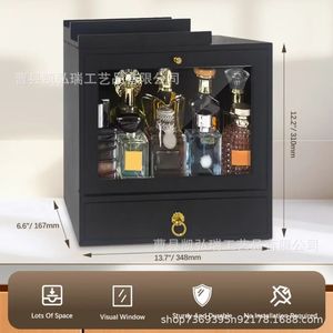 Wooden <b>storage</b> rack, cross-border minimalist home desktop perfume <b>storage</b> rack, three-tier <b>drawer</b> type eyeglasses and watch - Product Image 4