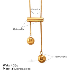 Collier minimaliste en acier inoxydable plaqué or avec pendentif boule, chaîne serpent 95cm+5cm, unisexe, à porter au quotidien - Product Image 4
