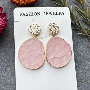 Boucles d'oreilles en forme de tranches de pierres précieuses pour femmes, nouveaux designs à la mode, pendentif en forme d'épidote naturelle, jaspe, quartz rose, cristal, or, clous d'oreilles - Product Image 6