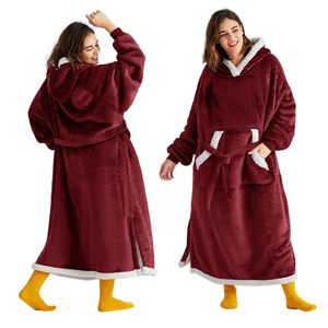 Wearable Blanket <strong>Hoodie</strong> Women <strong>Long</strong> Sherpa Fleece Hooded Blanket With Giant Pocket and Belt Winter Gifts for Girlfriend Mom - Product Image 4