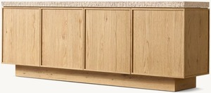 Modern Luxury Solid Wood Cabinet Top Travertine Living Room <strong>Storage</strong> 4-door <strong>Sideboard</strong> - Product Image 4