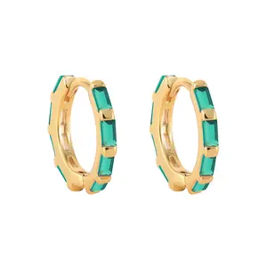 Novo YINSAKI 925 Sterling Silver Hoops Huggies Brinco 14K 18k Banhado A Ouro Baguette Hoop Brinco Multicolor Aros