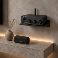 Penguat Daya Mini 2.1 Saluran 50Wx2+100W HiFi Audio Amp Paduan Aluminium AUX RCA Penguat Subwoofer Desktop Rumah