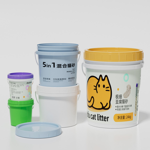 Cubo de almacenamiento de plástico reciclable de alta calidad con tapón de rosca para arena para gatos Alimento para pollos Comida para mascotas - Product Image 1