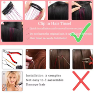 Lot de 12 extensions capillaires à clip scintillantes colorées de 20 pouces, kit d'accessoires capillaires élégants en guirlandes pour femmes, fabriquées en cristal