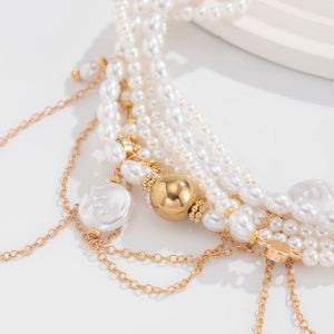 Collar irregular de moda Estilo retro Elegante collar multicapa Collar de borla de aleación Boda - Product Image 3