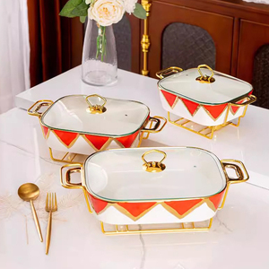 Свадебная Вечеринка Роскошная красная черная зеленая окрашенная прямоугольная керамическая запеканка для буфета подогреватель сервировочная посуда набор из 3 предметов - Product Image 2