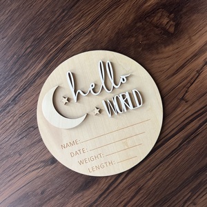 Tableau d'annonce en bois pour nouveau-né Star Moon Grand 6 pouces Hello World Nouveau-né Nom Tag Hôpital Panneau d'annonce de <span class=keywords><strong>naissance</strong></span> - Product Image 4
