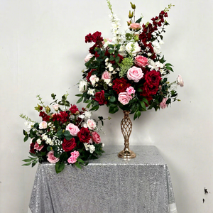 Boule de fleurs artificielles en soie rouge rose au toucher réel pour la décoration de centre de table de banquet de mariage - Product Image 1