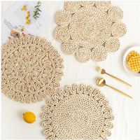 Tableau de charge en osier rustique rond bohème napperon tissé en rotin tressé naturel pour tapis de Table à manger et tampons