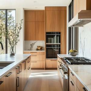 Juego de Mesa de Cocina con Isla de Piedra Sinterizada Moderna, Personalizable, Gabinetes Modulares Grises, Fregadero, Puerta de Acrílico Lacado, Hecho en China - Product Image 4