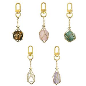 Colgante de cesta para gemas naturales intercambiables con soporte para cristales curativos y llavero - Product Image 3