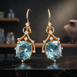 Elegant 925 Sterling Silver Vintage Drop Earrings Women's Fashionable <b>Cushion</b> <b>Blue</b> Topaz Rhodium Plated Dangle Design Stylish - Product Image 4
