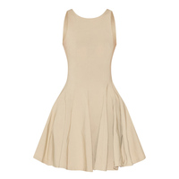 Robe évasée coupe beige sans manches pour femmes élégantes sur mesure, parfaite pour les rassemblements et occasions de soirée décontractés