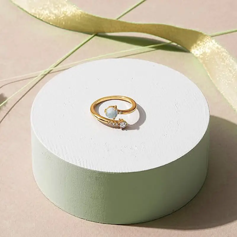 Anel de dedo feminino com opala natural falsa, opala colorida de estilo minimalista, novo anel aberto australiano