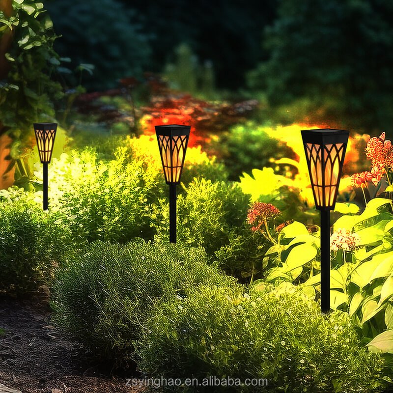 Decor Christmas Rechargeable Lamp Landscape Garden Lawn Waterproof Solar Fire Torch Light With Flickering Flame