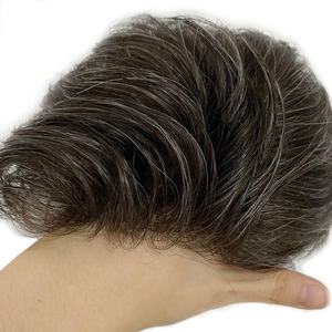 Pelucas para Hombre, Piel Fina, PU Completo, 0.06-0.08mm, Sistema de Reemplazo de Cabello Remy con Bucle en V, Cabello Humano Indio Gris con Frente Festoneado - Product Image 6