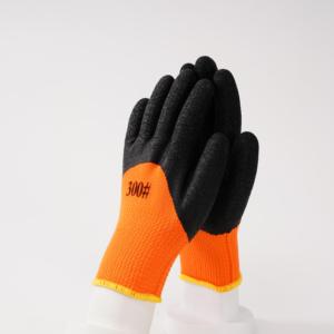 Gants de travail en <span class=keywords><strong>latex</strong></span> <span class=keywords><strong>enduit</strong></span> de polyester orange de 8 pouces certifiés CE ISO9001, gants en <span class=keywords><strong>latex</strong></span> gaufré - Product Image 2