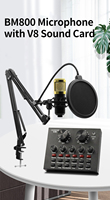 YEAH BM800 Microphone V8 Carte Son Bras Stand Microfonos De Kit pour Diffusion En Direct Karaoké Gaming Podcast