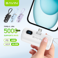 Banque d'alimentation portable BAVIN Factory PC1092S PC1091S, petit format, port USB-C, charge rapide, 5000 mAh, pour téléphone