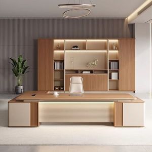 Juego de escritorio y silla ejecutiva Mibo Furniture en forma de L, gris claro, escritorio de oficina para una persona, escritorio de alta gama para presidente. - Product Image 2