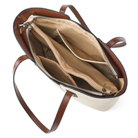 Boutique Vintage Deux Tons Cuir Grainé Encoche U Marron Poignée Quotidien Travail Sac Femme Tote