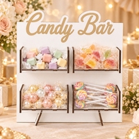 Présentoir en bois pour barres chocolatées avec compartiments en acrylique, support de rangement de bonbons de table pour la décoration de table de fête d'anniversaire