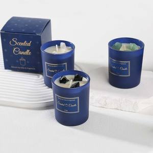Vela Aromática de Cristal en Frasco de Vidrio Azul de 6 oz, Marca Privada, Decoración del Hogar, Vela de Aromaterapia de Piedra para Regalo, Yoga, Cumpleaños - Product Image 1