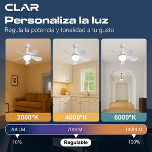 Ventilatore da Soffitto Regolabile CCT 52cm con Attacco E27, Telecomando e Luce Dimmerabile per Uso Interno - Product Image 2