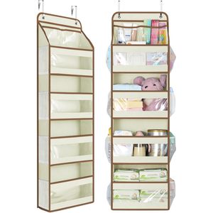 Organisateur suspendu beige à 6 niveaux pour accrocher derrière la porte, avec fenêtres transparentes, pour produits pour bébés, organisateurs de placard à suspendre derrière la porte - Product Image 1