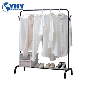 Estante de lavandería de metal brillante que ahorra espacio ajustable y plegable con barra colgante para apartamentos - Product Image 3