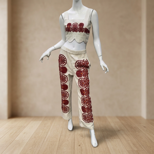 Conjunto Casual Bohemio de 2 Piezas para Mujer, Bordado, Sólido, 100% Algodón Chifón, Top sin Mangas con Cuello Redondo y Pantalones de Corte Regular - Product Image 1