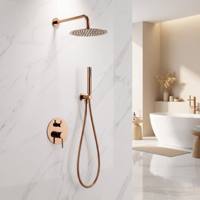 Système de douche encastré mural en laiton brossé doré, avec pommeau de douche pluie et douchette à main, kit de salle de bain moderne