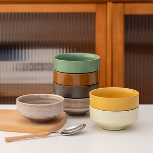 Juego de tazones de cerámica redondos estilo Wabi Sabi con esmalte craquelado, aptos para lavavajillas, vajilla duradera para uso doméstico y en restaurantes. - Product Image 4