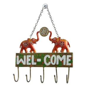 Handcrafted 2 <b>Elephant</b> Welcome Sign Wall Hanger Heavy Duty Iron Key Holder Traditional Craft Entryway Decor Best - Product Image 1